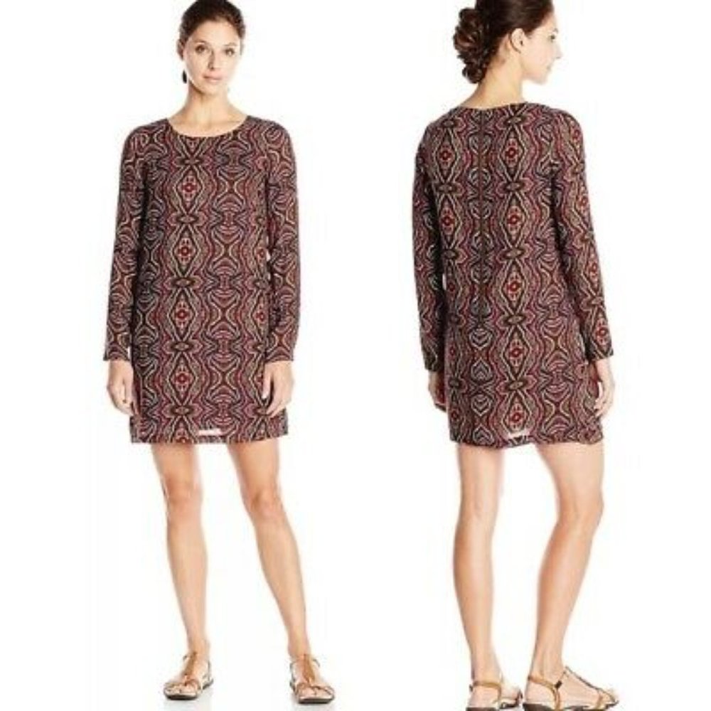 Prana Printed Back Zip Long Sleeve Sheath Dress L